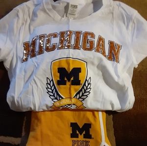 Womens Pink Michigan glitter shirt and skirt